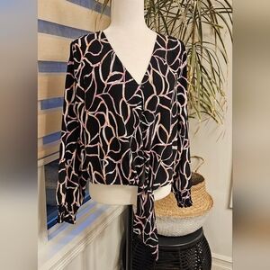 Vero Moda Black and Pink Abstract Blouse